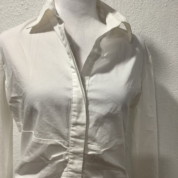 Banana‎ Republic Y2K Women's Babydoll Blouse Sz M White Stretch Collared Preppy - Picture 4 of 13